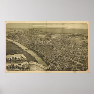 Poster Wilkes-Barre Pennsylvanie 1889 Antique Panorama