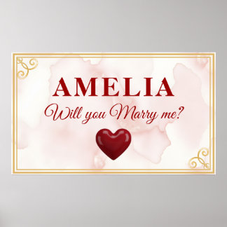 Poster Will you marry me Red Heart Romantic Proposal