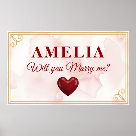 Poster Will you marry me Red Heart Romantic Proposal (Devant)