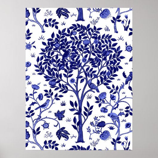 Poster William Morris Arbre de vie, bleu et blanc de Coba (Devant)
