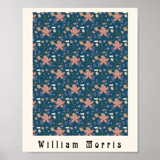 Poster William Morris Art nouveau design floral bleu (Devant)