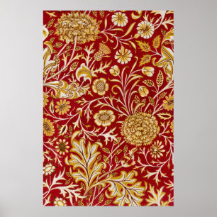 Poster William Morris Cherwell Motif Floral Rouge