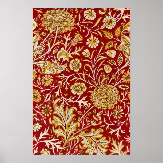 Poster William Morris Cherwell Motif Floral Rouge (Devant)