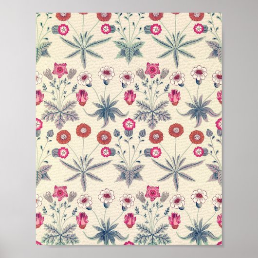 Poster William Morris Daisy Motif Floral Rouge Orange (Devant)