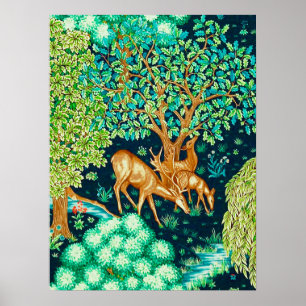 Poster William Morris Deer par un Indigo de la Tapisserie