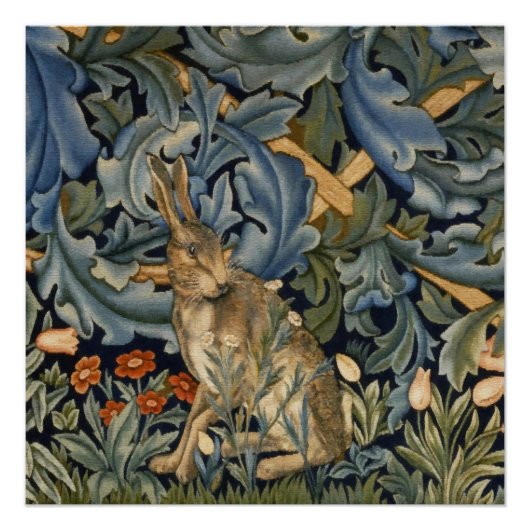 Poster William Morris Forest Rabbit Floral Art (Devant)