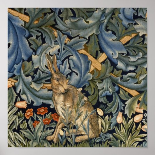Poster William Morris Forest Rabbit Floral Art (Devant)