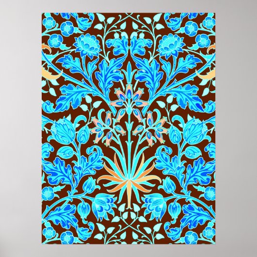 Poster William Morris Hyacinth Imprimer, Aqua et Brown (Devant)