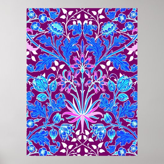 Poster William Morris Hyacinth Imprimer, Aqua et Purple (Devant)