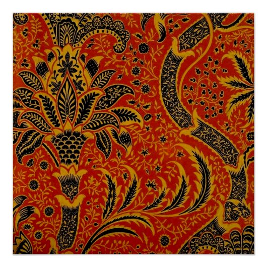 Poster William Morris India Rouge Floral Vintage Classiqu (Devant)