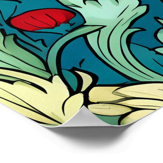 Poster William Morris Inspired Red Flowers Pattern (Coin)