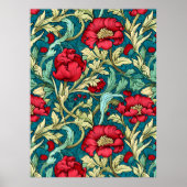 Poster William Morris Inspired Red Flowers Pattern (Devant)