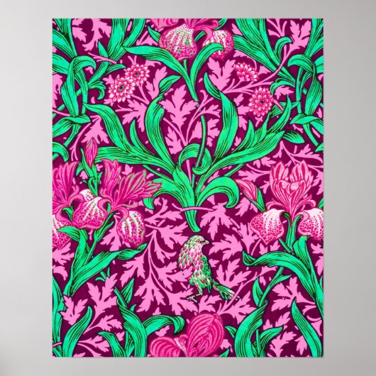 Poster William Morris Irises, Fuchsia Pink and Wine (Devant)