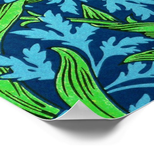 Poster William Morris Irises, jaune et bleu de cobalt (Coin)