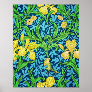 Poster William Morris Irises, jaune et bleu de cobalt