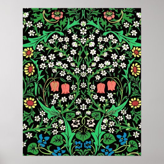 Poster William Morris Jacobean Floral, Arrière - plan noi (Devant)