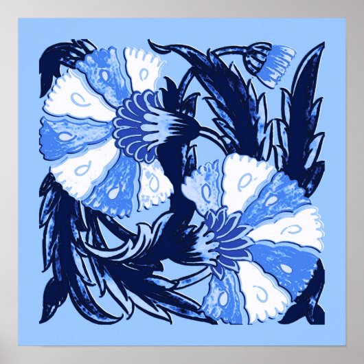 Poster William Morris Jacobean, Marine et Bleu clair (Devant)