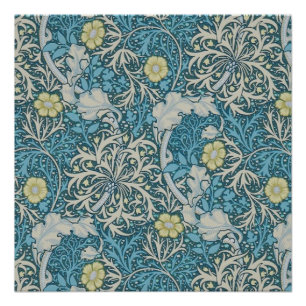 Poster William Morris, motif Art nouveau, algues, bleu, f