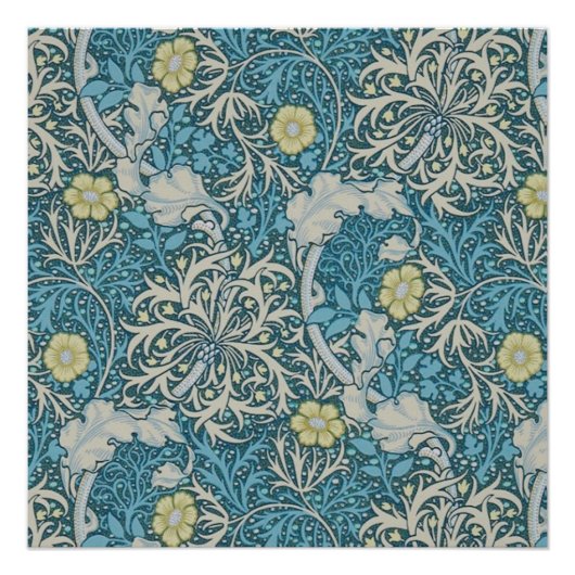 Poster William Morris, motif Art nouveau, algues, bleu, f (Devant)