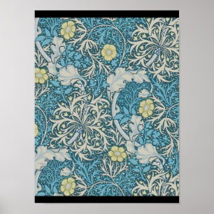 Poster William Morris, motif Art nouveau, algues, bleu, f