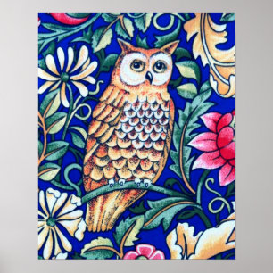Poster William Morris Owl Tapestry, Beige et Cobalt Blue