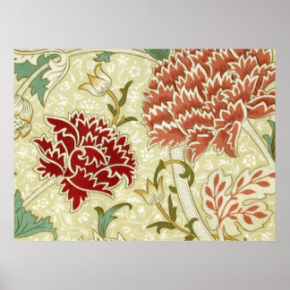 Poster William Morris Papier peint fin rouge floral