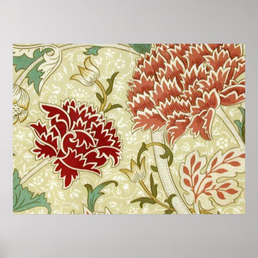 Poster William Morris Papier peint fin rouge floral (Devant)