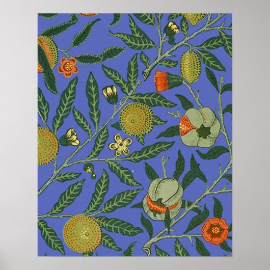 Poster William Morris Pomegranate Bleu papier peint color (Devant)