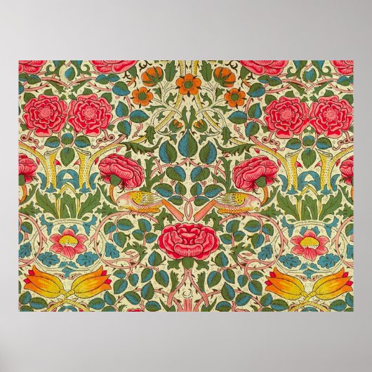 Poster William Morris Rose Floral Chintz Rose (Devant)