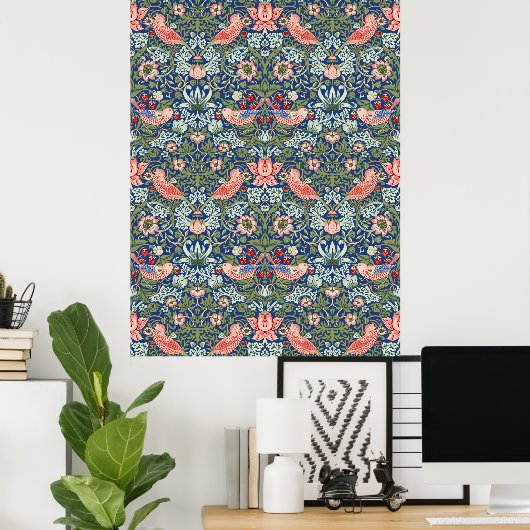 Poster William Morris Strawberry Thief Corail Marine (Bureau à domicile)