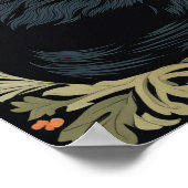 Poster William Morris Style Black Cute Chat Botanique (Coin)