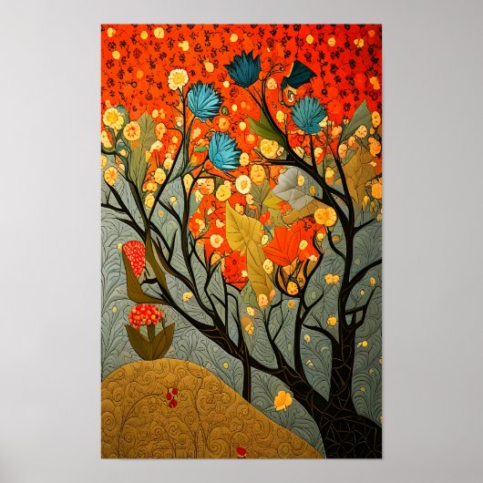 Poster William Morris style décoré arbres et fleurs (Devant)