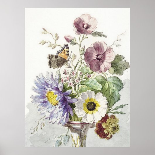 Poster William vanLee Bouquet de fleurs avec un papillon (Devant)
