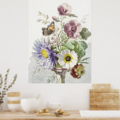 Poster William vanLee Bouquet de fleurs avec un papillon (Cuisine)