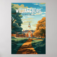 Williamsburg Virginia Travel Art Vintage