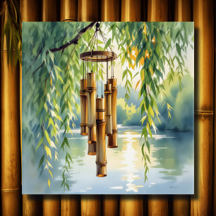 Poster Willow plumant, Windchimes et lac