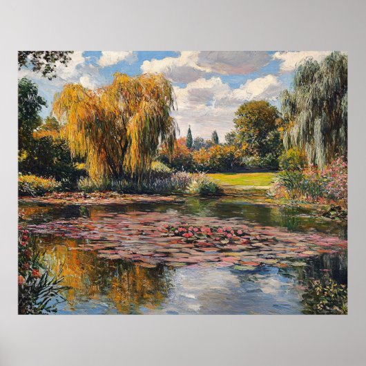 Poster Willow Tree and Lily Pads Landscape Painting (Devant)