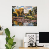 Poster Willow Tree and Lily Pads Landscape Painting (Bureau à domicile)