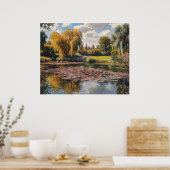 Poster Willow Tree and Lily Pads Landscape Painting (Cuisine)