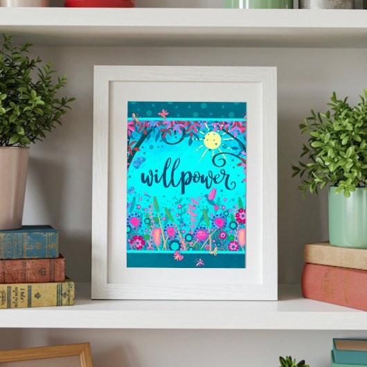 Poster Willpower Fun élégant Floral Blue Inspirational