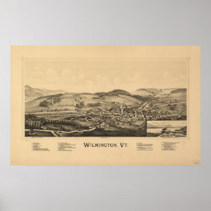 Poster Wilmington Vermont 1891 Carte panoramique antique