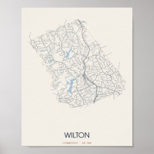 Poster Wilton, carte de rue de Connecticut – Env. 1802