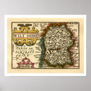 Poster Wiltshire Comté Angleterre Ancien Atlas Carte
