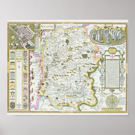 Poster Wiltshire, gravée par Jodocus Hondius (Devant)
