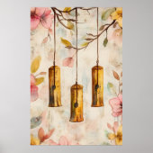 Poster Wind chimes suspended from a flowering branch.  (Devant)