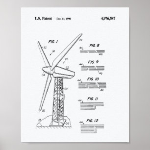 Poster Wind Turbine Rotor 1990 Patent Art White Paper