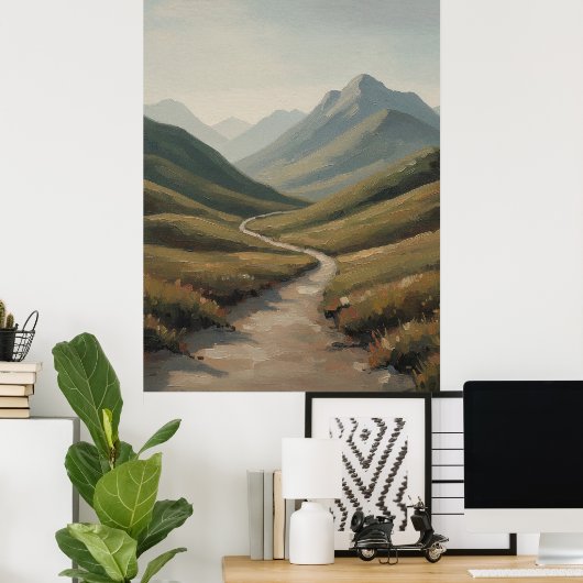 Poster Winding River Valley a Peaceful Mountain Landscape (Bureau à domicile)
