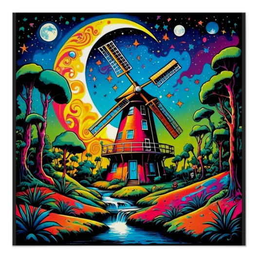 Poster Windmill sous ciel étoilé 2 (Devant)