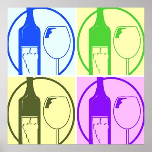 Poster Wine Bottle and Glass Pop Art (Devant)