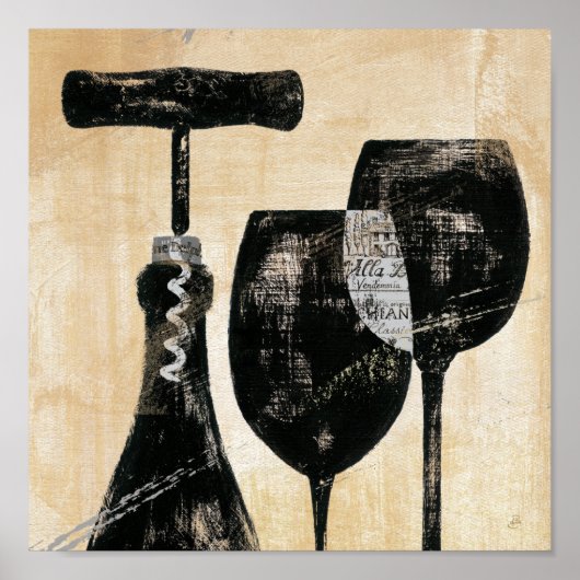 Poster Wine Bottle with Two Glasses (Devant)